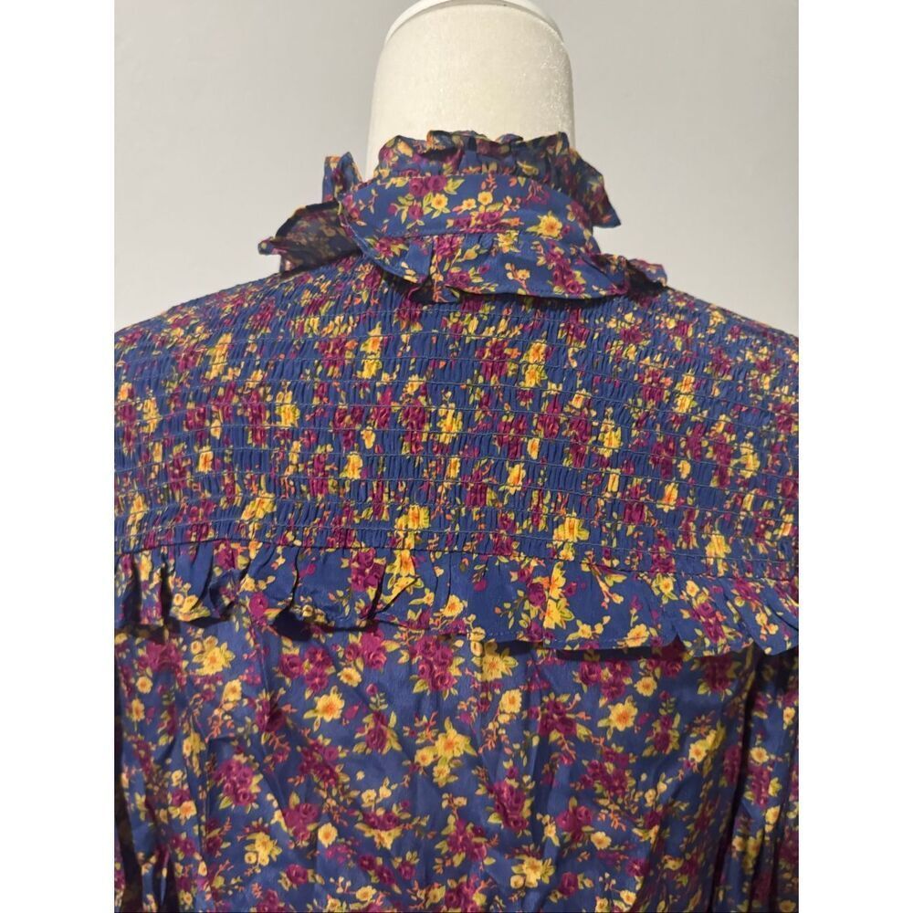 Gliner Farrar boho floral ruffle long sleeve button front Top M - Picture 5 of 9